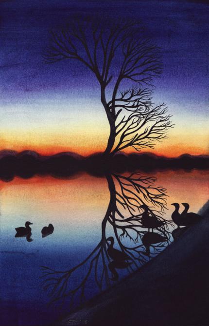 Isis Sunset, Trees, Geese, Ducks