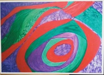 GREEN, RED AND PURPLE PAINTING. A4 UNFRAMED PRINT + POEM. ORIGINAL ART