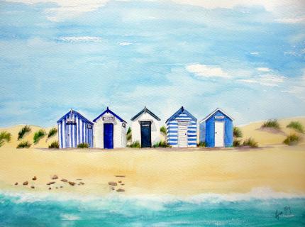 Blue and White Beach Huts