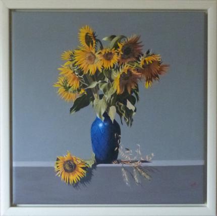 SUNFLOWERS IN BLUE VASE