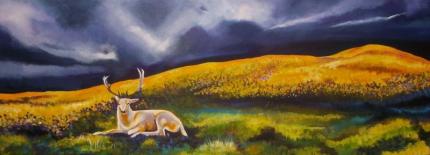 White Stag and Stormclouds with Buttercups