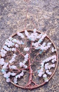 ring tree, chrysocalla and rose quartz, copper wire