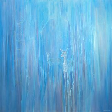 Out of the Blue, a blue abstract deer painting