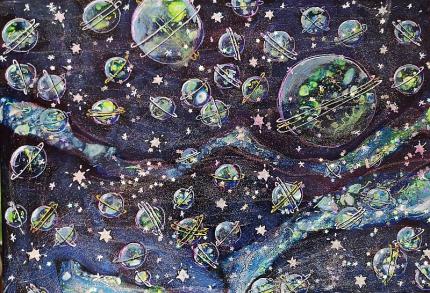 Original art, Abstract art, planets, skyscape, moonscape, Unique art, 