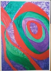 GREEN, RED AND PURPLE PAINTING. A4 UNFRAMED PRINT + POEM. ORIGINAL ART